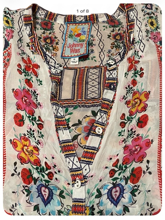 Johnny Was Tops - Johnny Was Matana Kaftan Dress XL Multicolor Floral Rayon Maxi Boho EUC